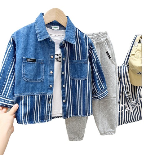 Boys' Denim Jacket Spring and Autumn Casual Tops 2024 New Style Spring Clothing Children's Shirts for Medium and Big Boys