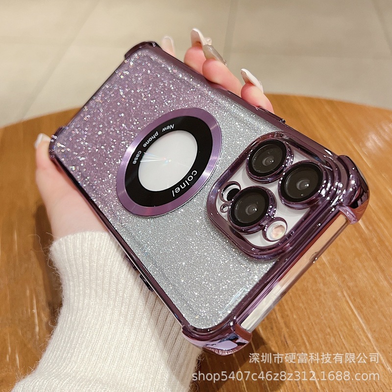 Iphone15promax携帯電話ケースアップル宇宙ケース四角転倒防止マグネットグラデーション拡大鏡14pr|undefined
