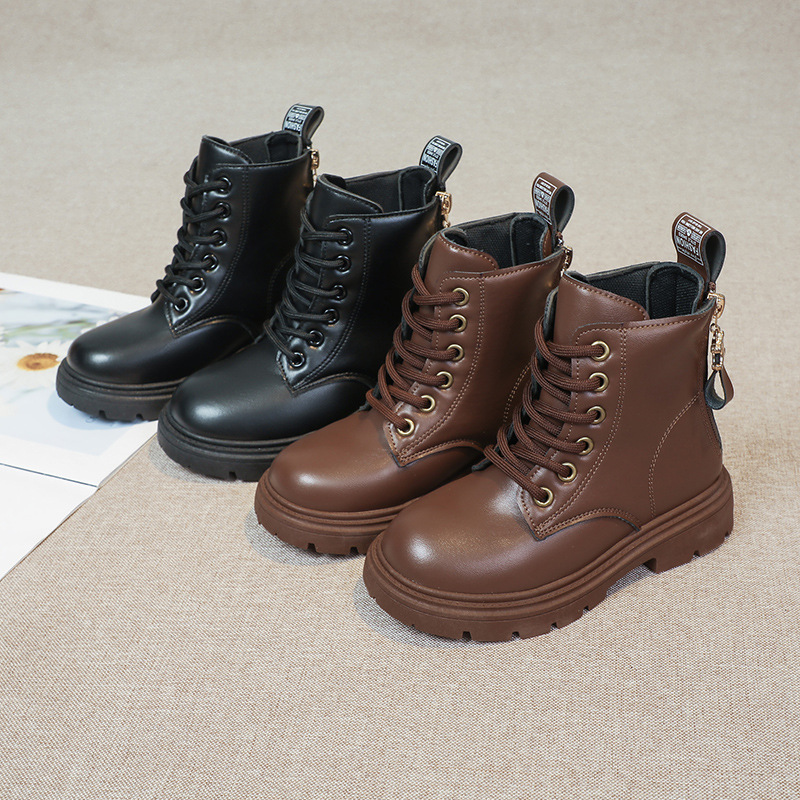 2024 Herbst/Winter Neue Kinder Martin Single Jungen Samt Kurze Warme Mädchen Weiche Sohle Lederstiefel_voghion.com