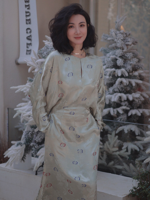 FL231369 High Cold Royal Sister Style French Long Dress Formal Occasion New Chinese Style National Style Green Floral Dress