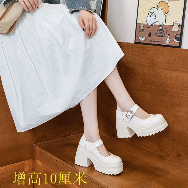 Маленькая принцесса подняла сладкие студенческие туфли Мэри Джейн толстые каблуки на высоком каблуке новые неглубокие кожаные туфли