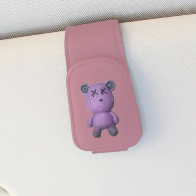 Car Glasses Clip/Bill Clip — sunglasses card bill holder - pink-purple-bear