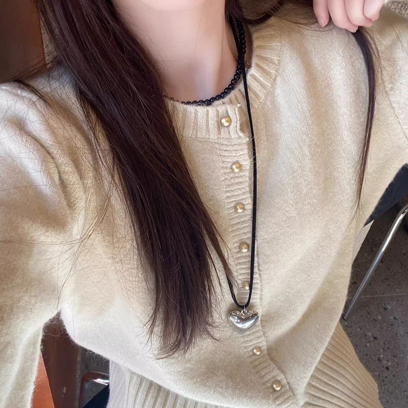 European soft waxy crew neck long sleeve sweater cardigan women's top 2024 spring and autumn new foreign style soft sweater coat