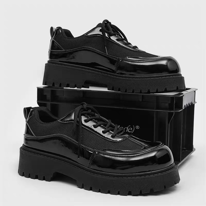 Men's Shoes Size 39-46, 2026 New Spring Style, British Style Low-Top Shoes, Men's Leather Shoes, Thick-Soled Black Derby Trendy Shoes
