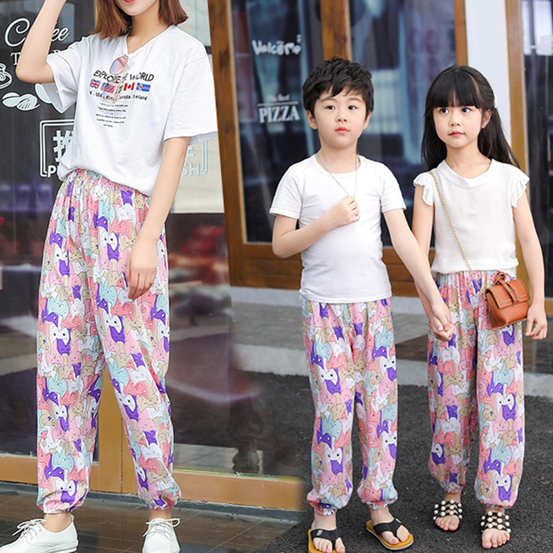 Nuevos pantalones a prueba de mosquitos para niños de verano Pantalones para padres e hijos pantalones a prueba de Mosquitos de algodón para niños Pantalones anchos para niñas bloomers algodón seda
