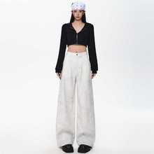 美式白色复古宽松阔腿牛仔裤女夏季垂感休闲拖地直筒裤批发代发