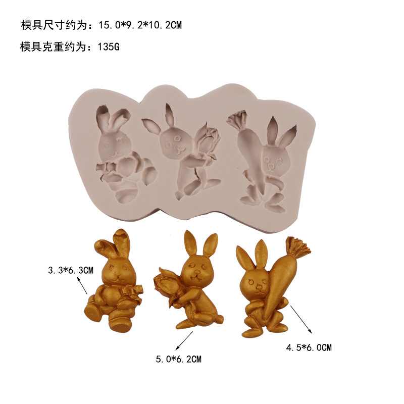 Nuevo vestido de Pascua molde pastel conejo rábano chocolate silicona DIY epoxi fondant molde