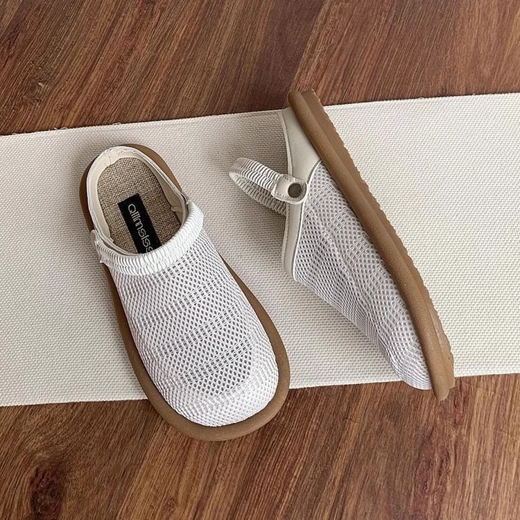 Sandalias de lino para mujeres, dos zapatos con suela suave, mitad de zapatillas de verano penetrar zapatos de agujero de malla plana image 1