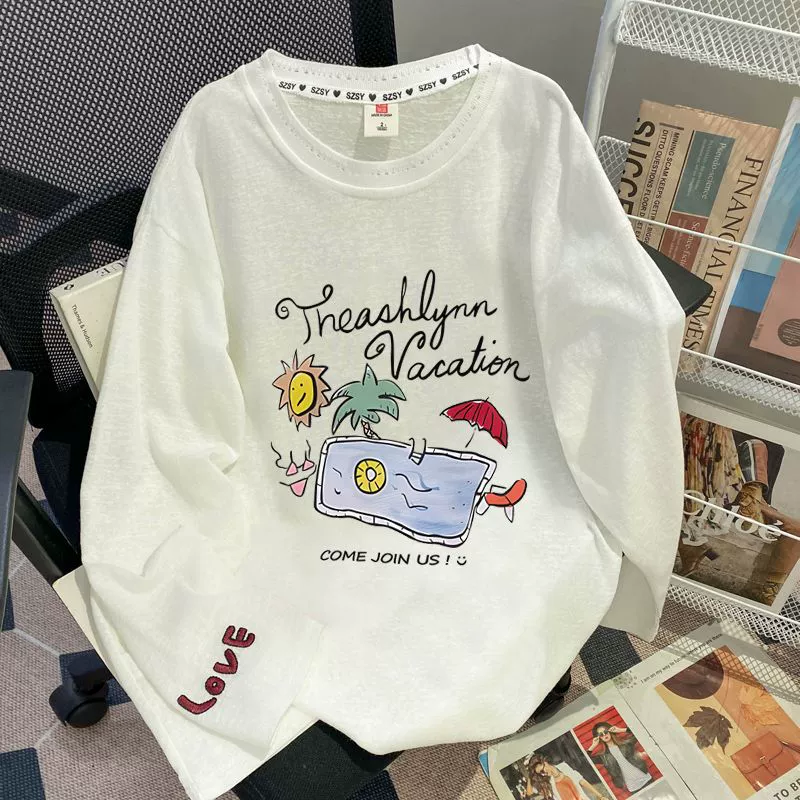 YS8 первый реальный снимок Гуанчжоу Snowflake Cotton Очень большого размера с вышивкой + футболка с длинными рукавами с мультяшным принтом Солнцезащитная одежда для женщин