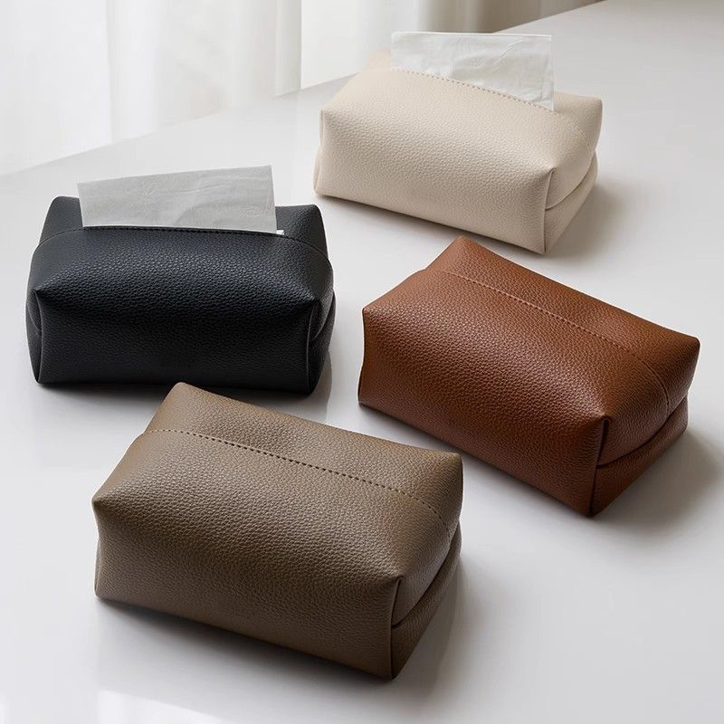 New Style Fashionable Simple Leather Tissue Box Household Living Room Paper Box High Color Value Hotel Restaurant Napkin Storage Bag