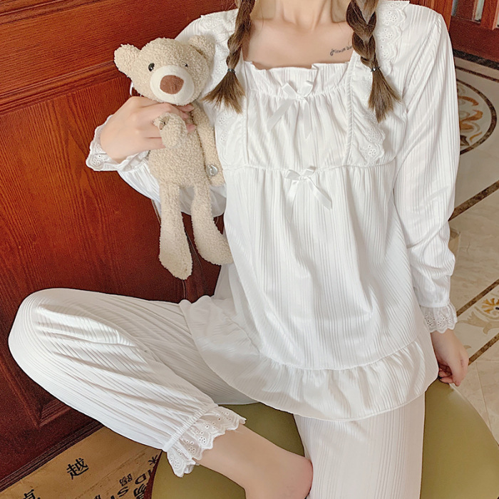 2023 otoño y primavera vestido de encaje pijamas camisón femenino lindo estudiante dulce princesa estilo desgaste del hogar