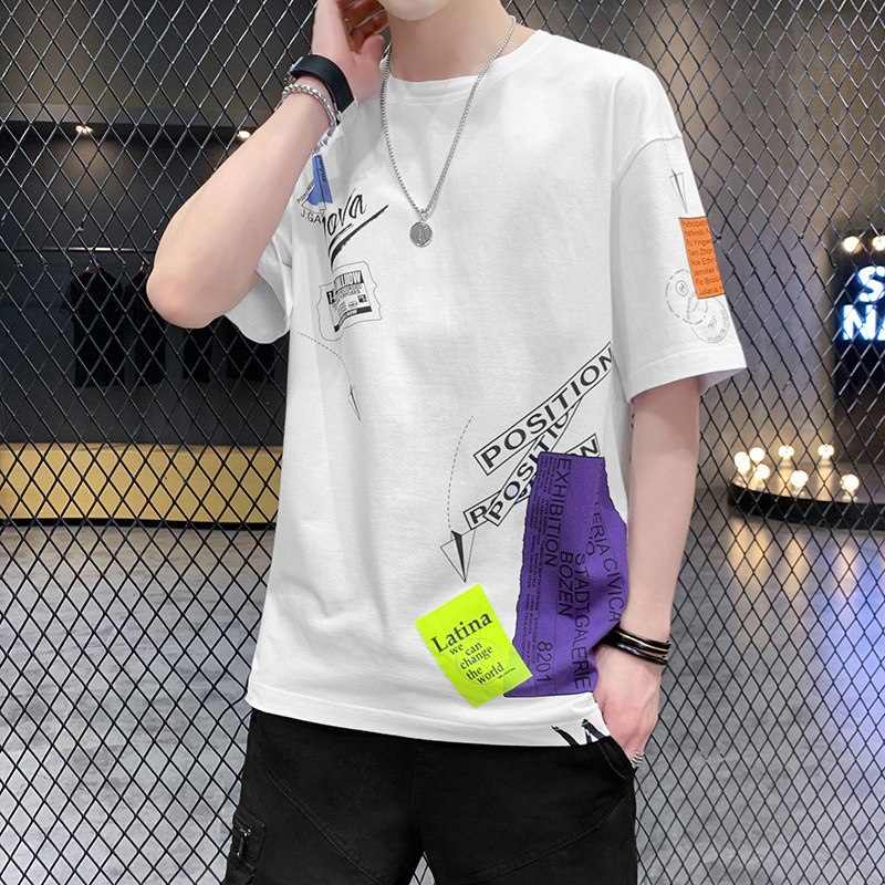 Men’s Product Short Sleeved T-shirt 2023 Summer New Trendy Brand Fashion Casual Loose Printed Round Neck Bottom Shirt