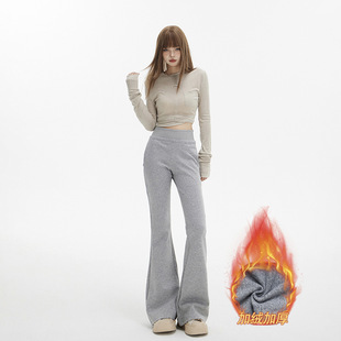 Bumi House American Spice Girls Horn Casual Pants Women's 2024 Fall/Winter fleece-lined Thickened Slimming Joker Micro-La Sports Pants