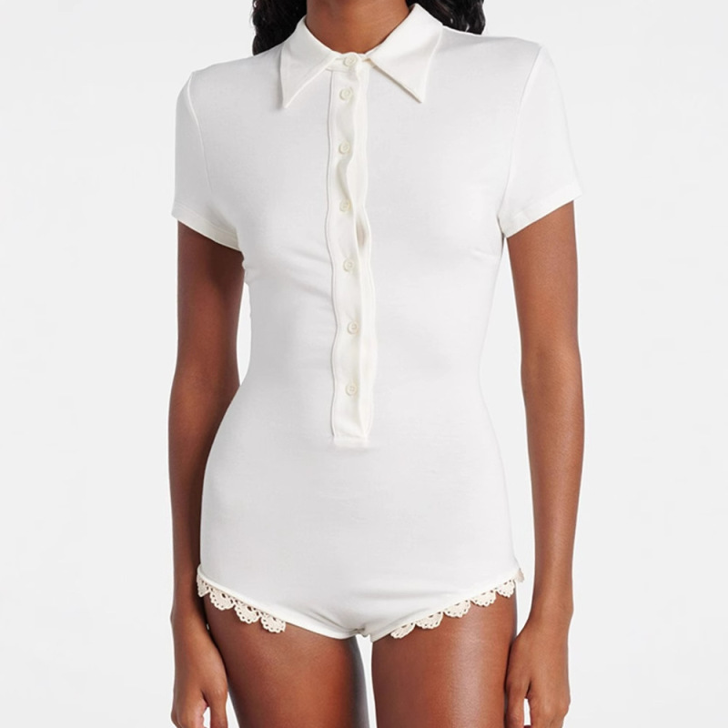 Nanyou 2025 Early Autumn New Lace Short-Sleeved Shirt Jumpsuit Female Sexy Elegant Slim Sexy Top Nanyou 2025 Early Autumn New Lace Short-Sleeved Shirt Jumpsuit Female Sexy Elegant Slim Sexy Top