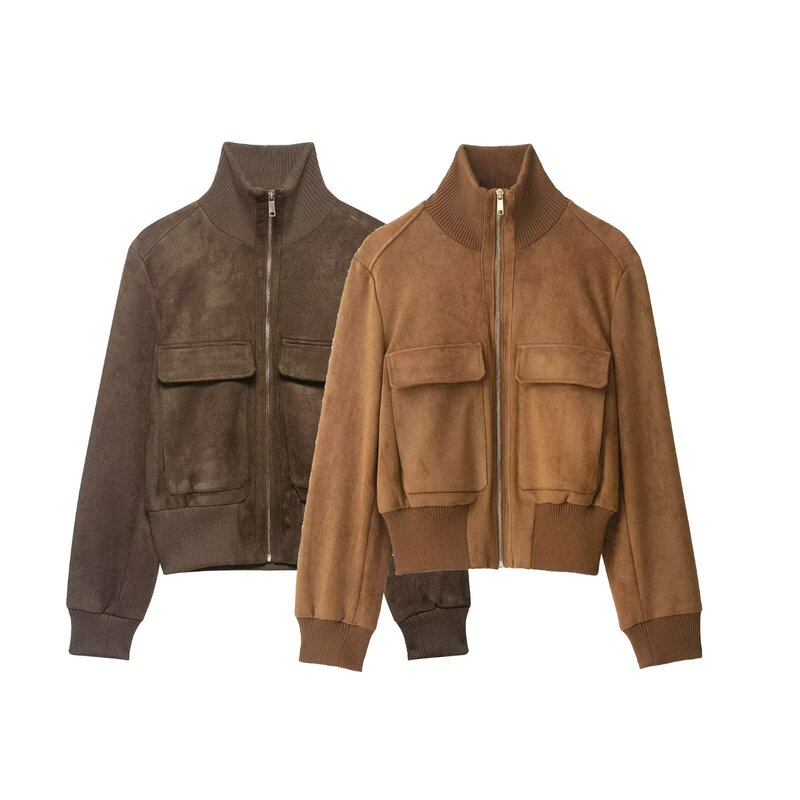 ZA Foreign Trade Wholesale European and American Style Women's Clothing Fashionable Versatile Ribbed Stand Collar Bomber Jacket 8372062 ZA Foreign Trade Wholesale European and American Style Women's Clothing Fashionable Versatile Ribbed Stand Collar Bomber Jacket 8372062