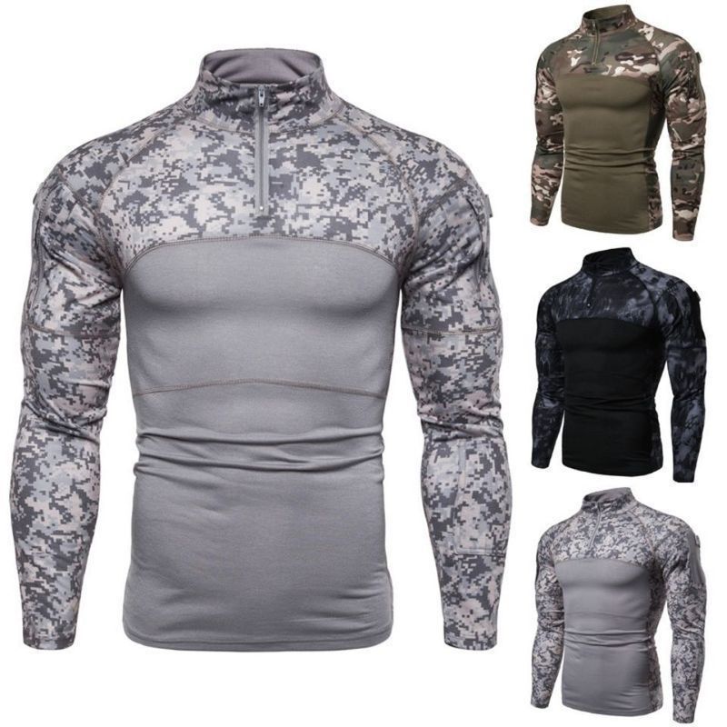 Wolf Warriors with Explosions Personalized Battlefield Military Outdoor Fitness Camouflage Long Sleeve T-Shirt Men's Stretch Tight Shirt Wolf Warriors with Explosions Personalized Battlefield Military Outdoor Fitness Camouflage Long Sleeve T-Shirt Men's Stretch Tight Shirt