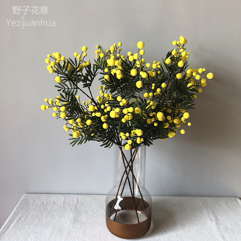 New products Hair ball Acacia Single 84 Pompon Yellow Plastic flowers Artificial Flower