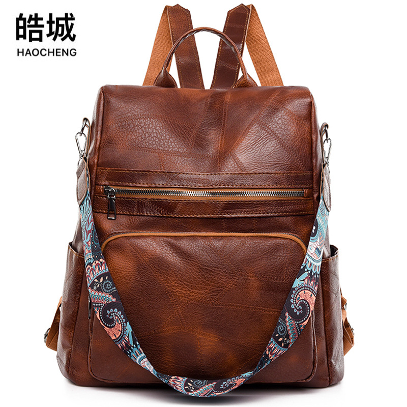 Orden exterior al por mayor 2023 nueva mochila antirrobo de cuero suave para mujer casual moda retro multifuncional de doble uso