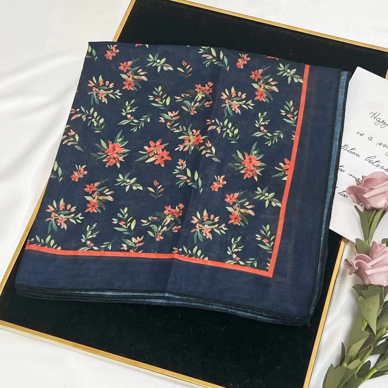 60g Weight Kerchief Classification Daily Occasion cotton and linen Material Flower Pattern Summer Season Women's Gender IG Style Style Women's IG Style Flower Cotton And Linen Kerchief 106