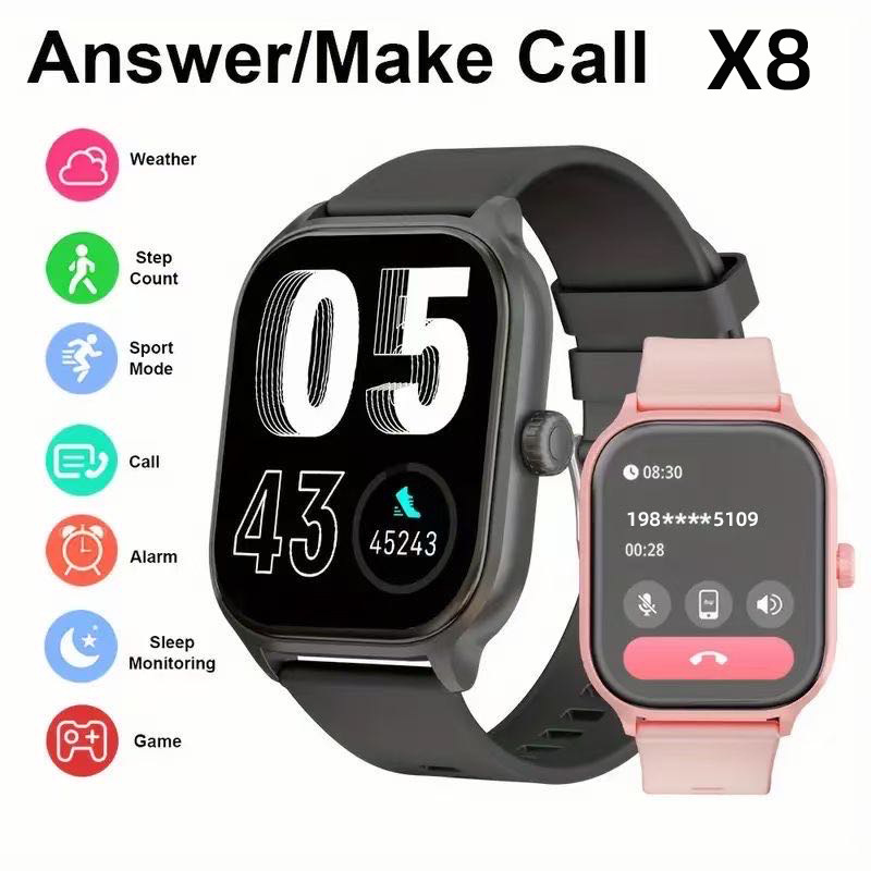 Temu Duoduo Cross-Border X8 Smart Waterproof Fashion Watch 2.01 Large Screen Bluetooth Call True Heart Rate Blood Pressure Blood Oxygen