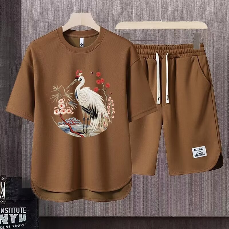 Men's Clothing 2024 Waffle Casual Summer Suit Men's Loose Teen Short sleeved T shirt Shorts Handsome Two piece Suit_maomaolike.com