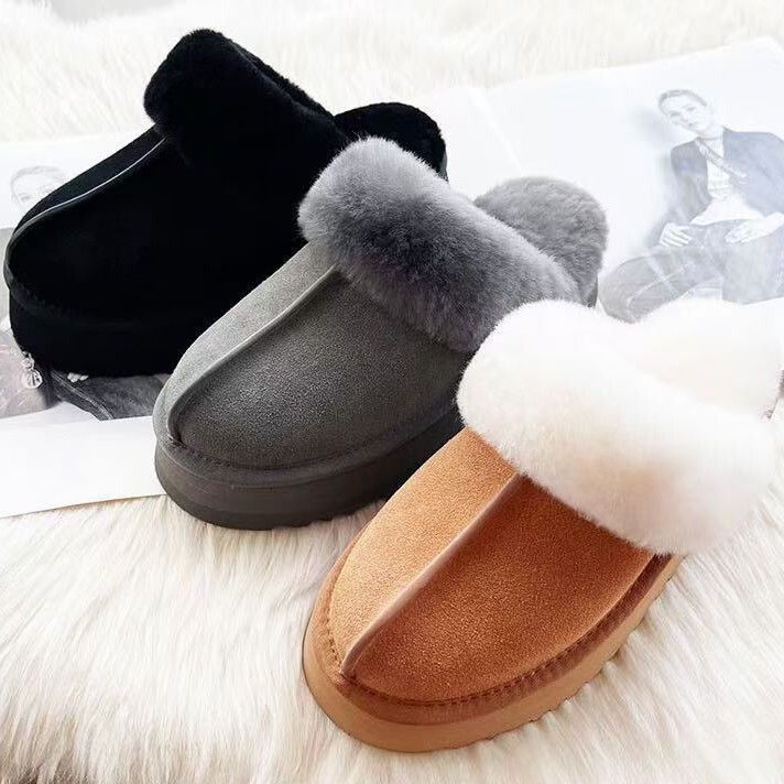 Winter Cross-Border New Fur Integrated Slippers for Women, Thick-Soled Snow Boots, Height-Increasing Outer Wear, Star Slippers, Qian Songyi's Same Style Fur Slippers