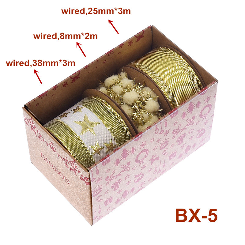 Nuevo transfronterizo Amazon Navidad cinta caja de paquetes de regalos árbol de Navidad decoración oro y plata cinta set