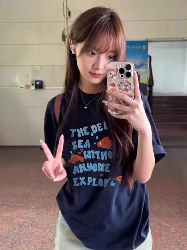 女性用 Tシャツトップス 2025 新作人気夏オフホワイト純綿ルーズ半袖今年人気の美しいシャツ|undefined