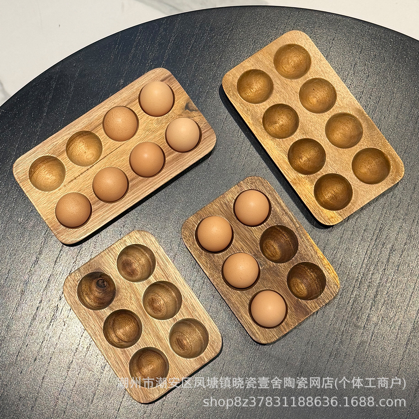 Caja de almacenamiento de huevos de madera maciza japonesa, bandeja de ranura para huevos de madera de acacia, estante para huevos, refrigerador, cocina, bandeja para huevos para el hogar