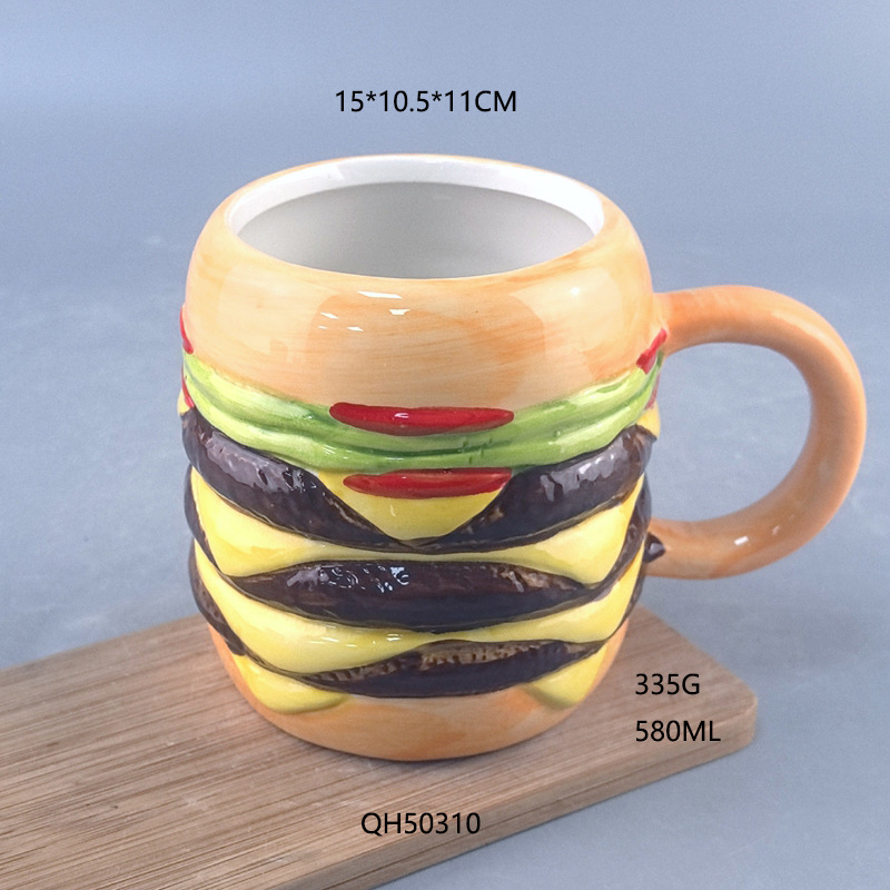 Taza de agua de hamburguesas creativas sin tapa encantadora taza de desayuno de cerámica de gran capacidad taza de hamburguesas