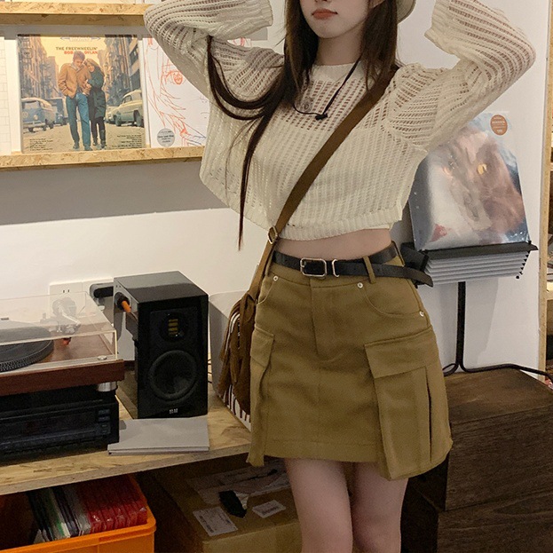 Designový smysl: Tenký dutý síťovaný pletený svetr s dlouhým rukávem, opalovací krém, pro ženy, volný a všestranný na jaro a..._voghion.com