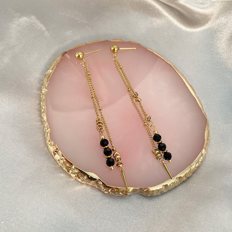 Fashion Geometric Stainless Steel Tassel Crystal Earrings 1 Pair