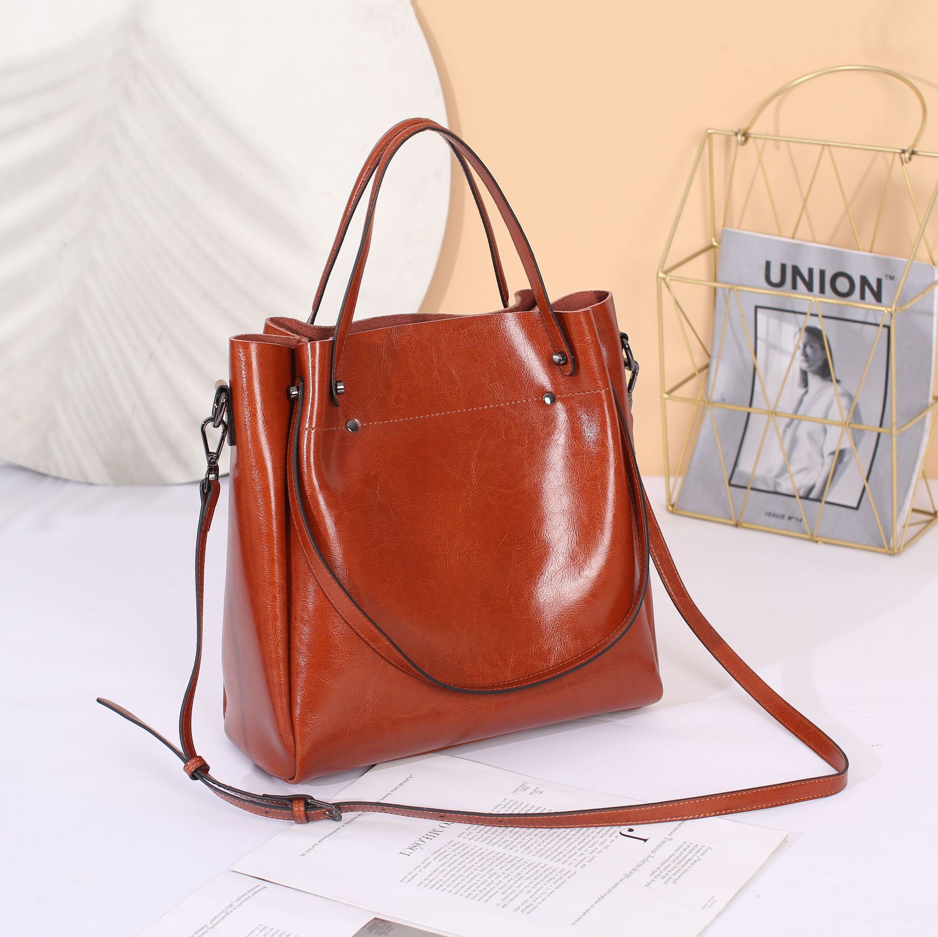 Borsa a secchiello donna in vera pelle, elegante borsa a spalla_voghion.com