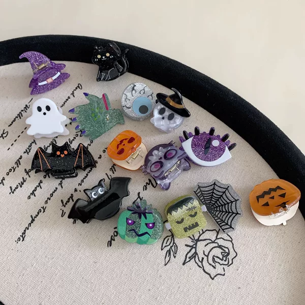 New Halloween Fun Small Clip Funny Ghost Pumpkin Black Bat Personalized Acrylic Hair Clip Hair Accessory