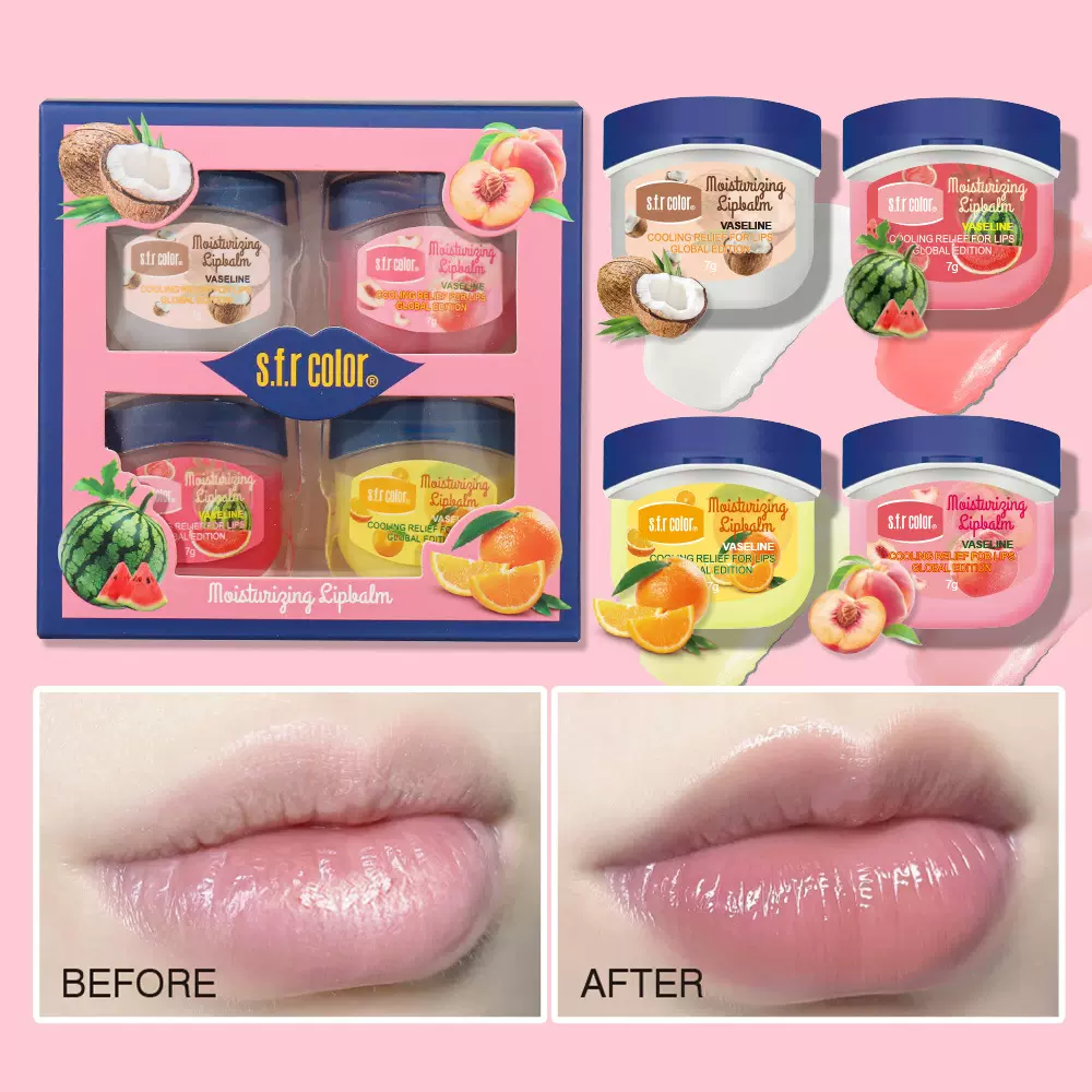 s.f.r color 外贸专供新品保湿滋润淡唇纹去死皮水果口味唇膏套装