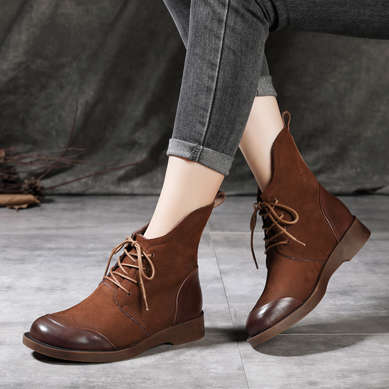 2021新款英倫風馬丁靴女冬季加絨保暖厚底頭層牛皮短靴 廣州女鞋