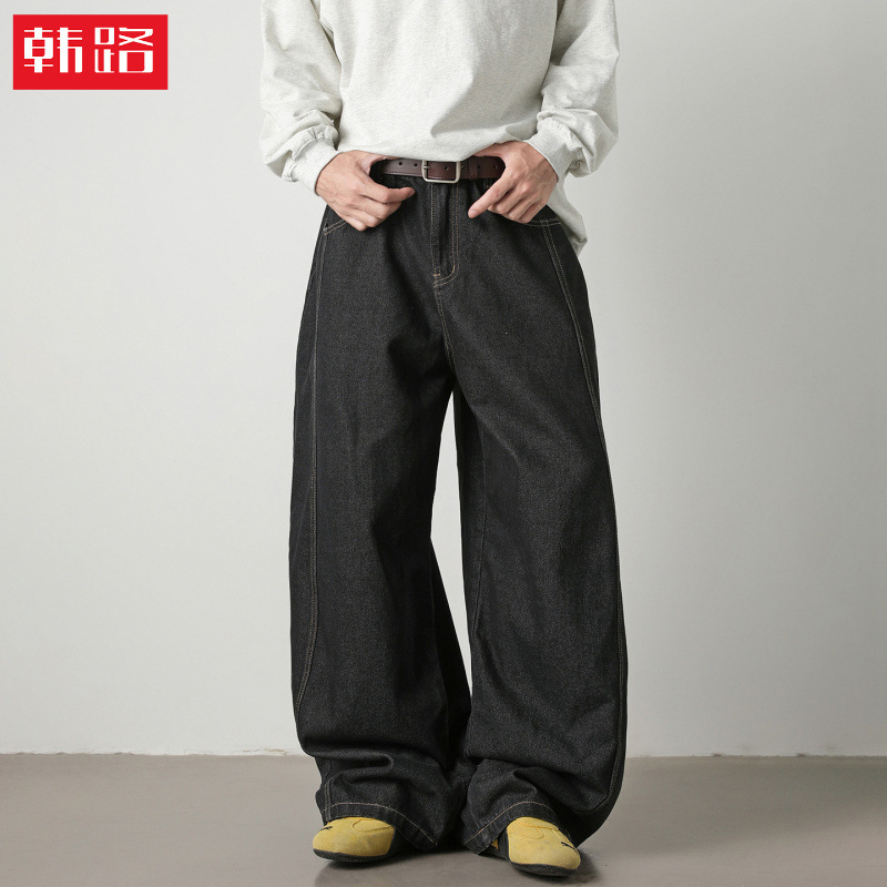 Vintage Washed Black Jeans, Spring Style, High Street American Style, Loose Straight Casual Long Pants Vintage Washed Black Jeans, Spring Style, High Street American Style, Loose Straight Casual Long Pants