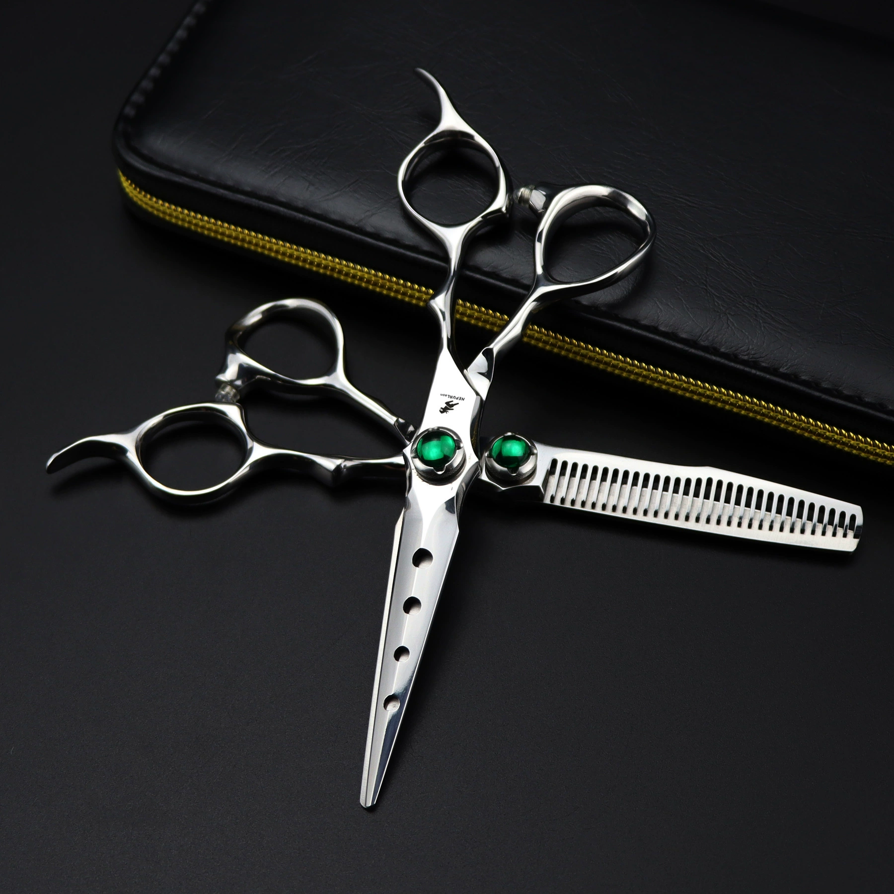 Ножницы для волос Napson 6.0inch с двойным лезвием, зеленые, с эффектом «жемчужный блеск», прямые и филировочные, 1H