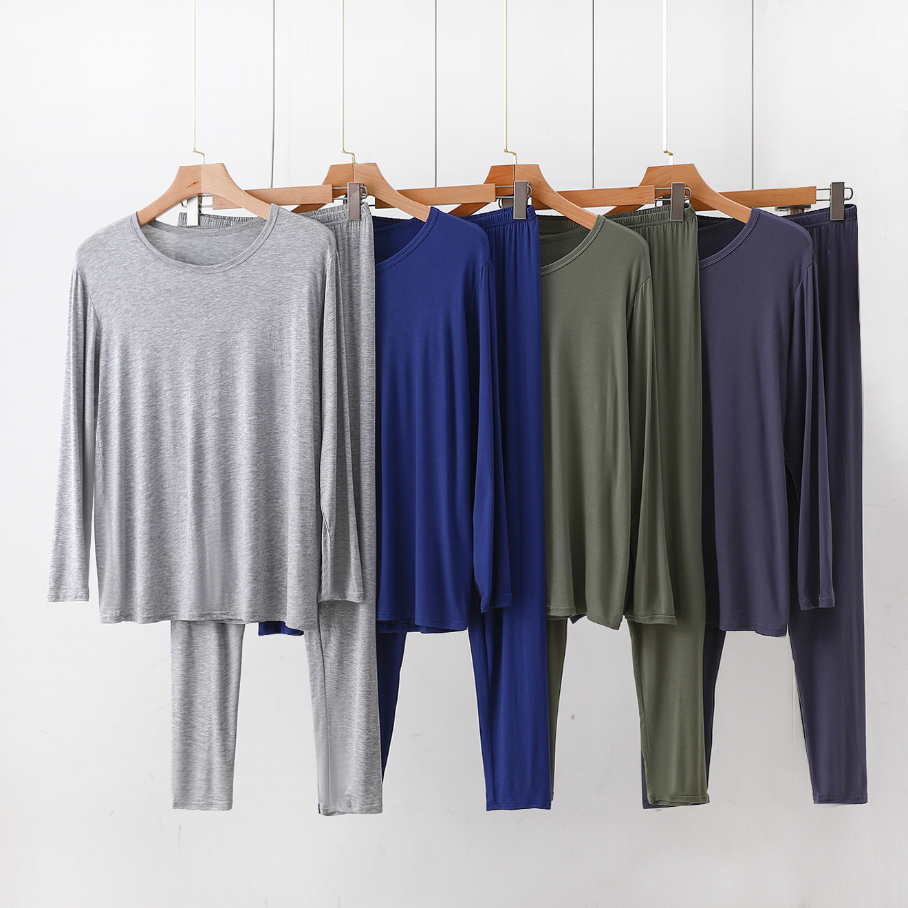 Plus size men's modal autumn clothes spring and autumn pants suit thin thermal underwear home wear round neck long sleeve trousers