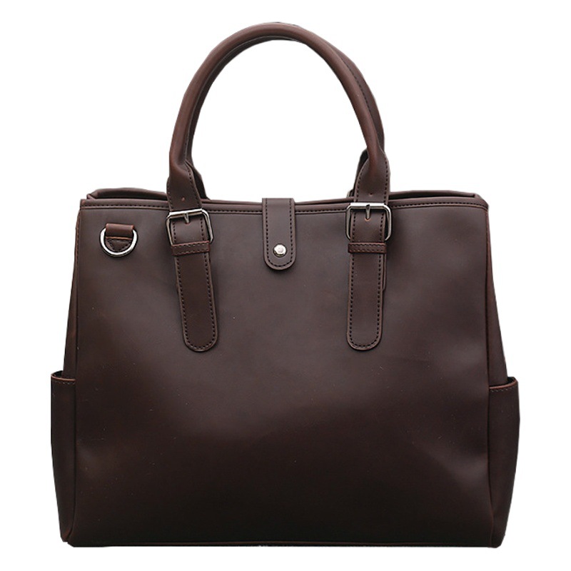 New large capacity business commuter handbag men's shoulder messenger bag retro Crazy Horse leather vertical tote bag