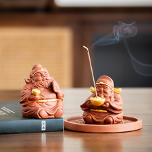 创意紫砂财神爷钟馗线香香炉摆件禅意家用茶道茶台香薰炉工厂批发