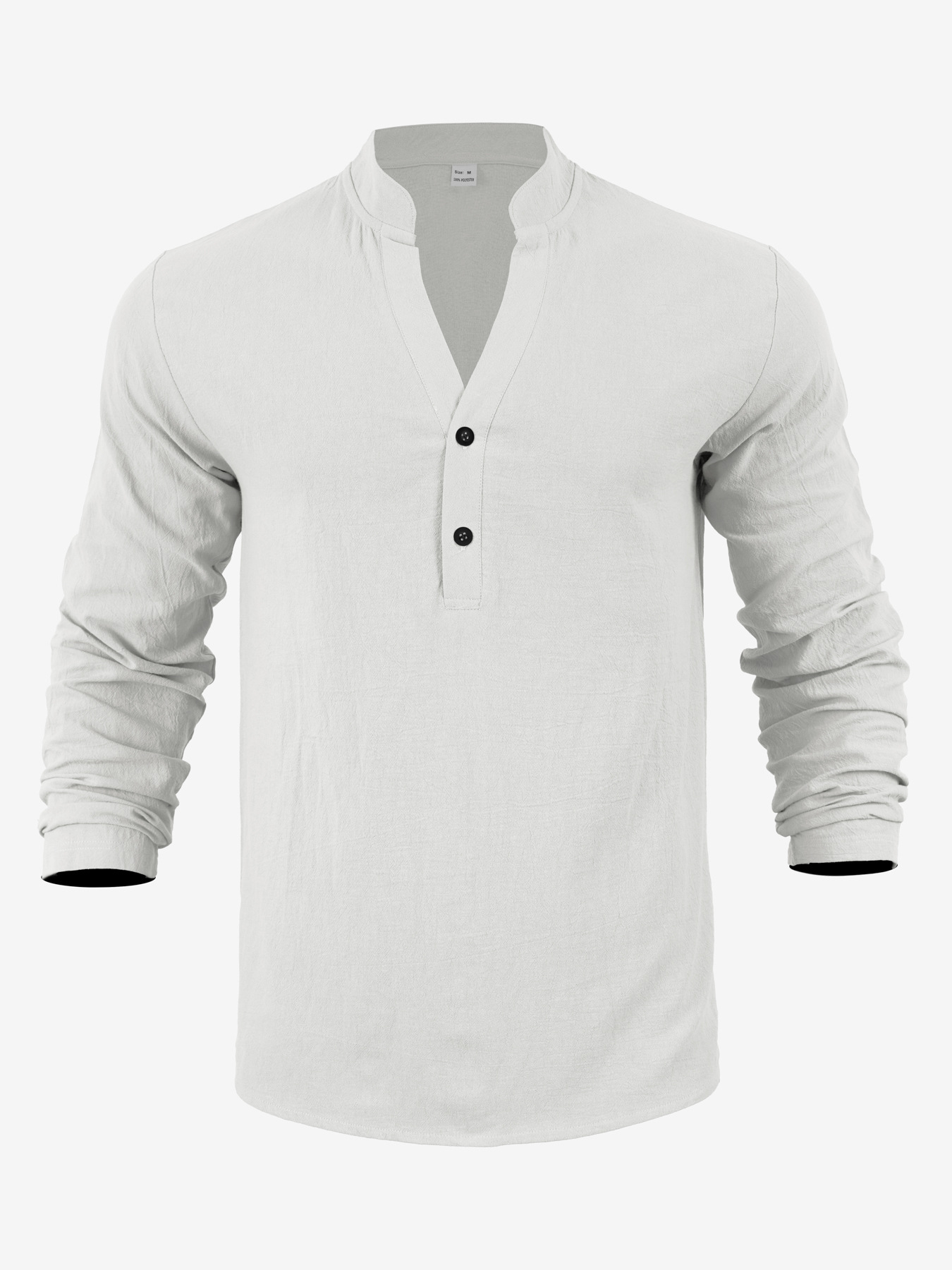 Estación independiente transfronteriza lino americano primavera venta caliente hombre relajado ocio transpirable V-cuello Henry camiseta de manga larga camiseta hombre