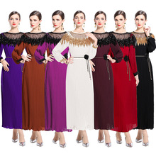 2024高级感名媛范重工钉珠礼服裙气质御姐范灯笼袖压褶宽松长裙