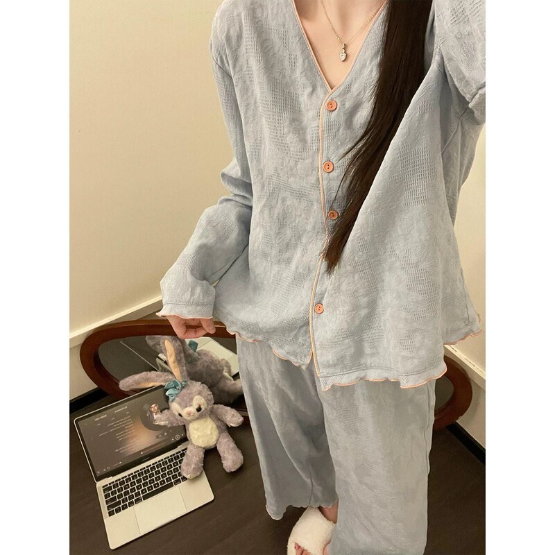 Lazy Style Simple Cloud Cotton Pajamas for Women, Spring and Autumn 2025 New Long-Sleeve Long-Pants Loungewear, Plus-Size Set for Outerwear Lazy Style Simple Cloud Cotton Pajamas for Women, Spring and Autumn 2025 New Long-Sleeve Long-Pants Loungewear, Plus-Size Set for Outerwear