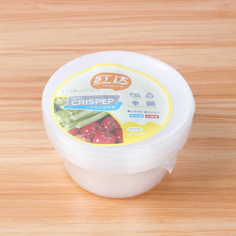 Caja de embalaje de plástico redonda desechable para acampar 5 cajas de vajilla de embalaje