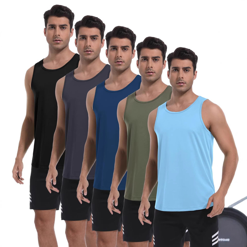 Yiwu Warehouse Cross-Border European Size Summer Sleeveless Vest Running Outdoor Quick-Dry T-Shirt Jit Dropshipping Pod Printing Round Neck