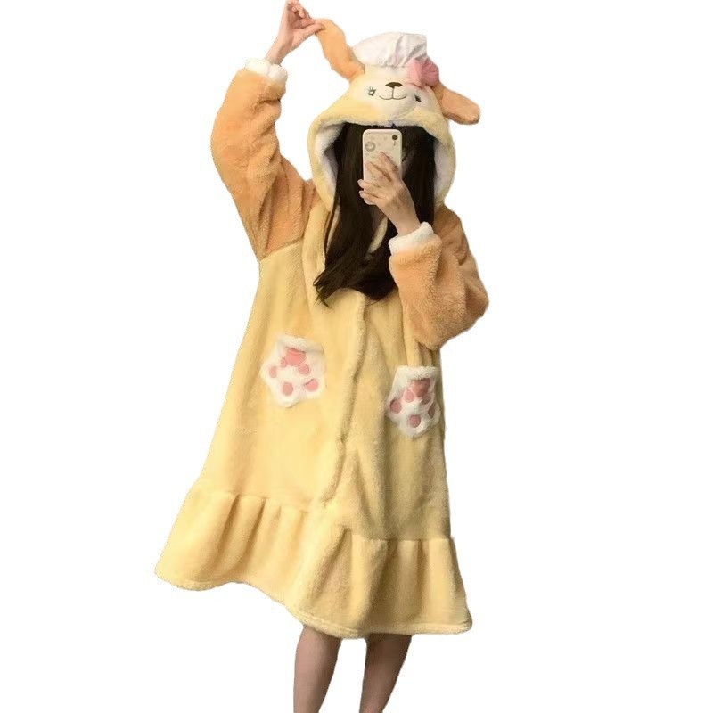 バター餅の料理人の犬のパジャマの女性の冬のサンゴの毛は厚いです。|undefined