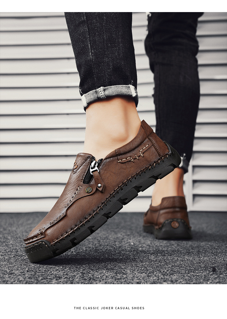 Spring And Autumn New Loafers Cross-Border Large Size Casual Slip-On Leather Men's Outdoor Hand-Sewn Driving Shoes_vogvips.com