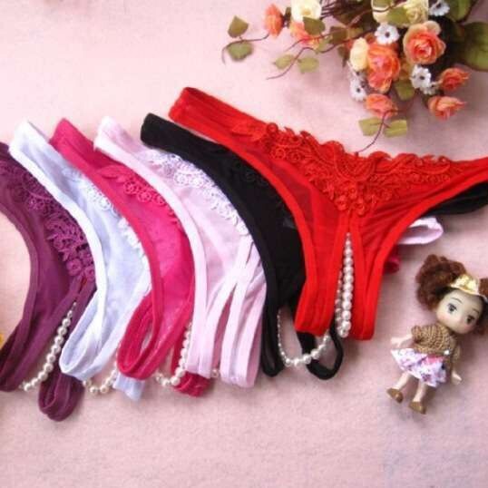 Night listening fragrance sexy lingerie factory wholesale Women's T pants thong sexy temptation Pearl open crotch mesh underwear