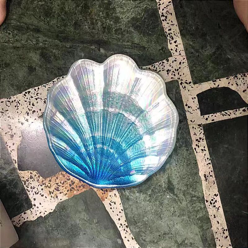 Colorful Glass Shell Plate Household Girly Heart Ocean Fruit Plate Snack Ornament Plate Manicure Small Plate Popular